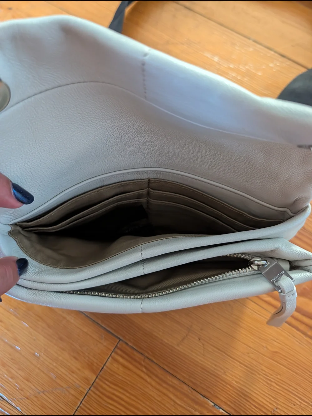 AllSaints White Crossbody Bag with Black Logo Strap